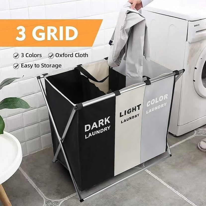 Cesta Plegable de Ropa Sucia con 3 Compartimentos – DARK / LIGHT / COLOR