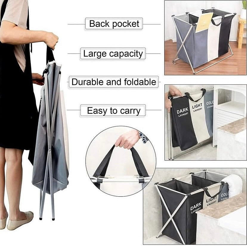 Cesta Plegable de Ropa Sucia con 3 Compartimentos – DARK / LIGHT / COLOR