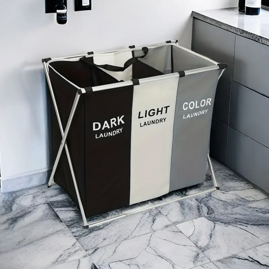 Cesta Plegable de Ropa Sucia con 3 Compartimentos – DARK / LIGHT / COLOR