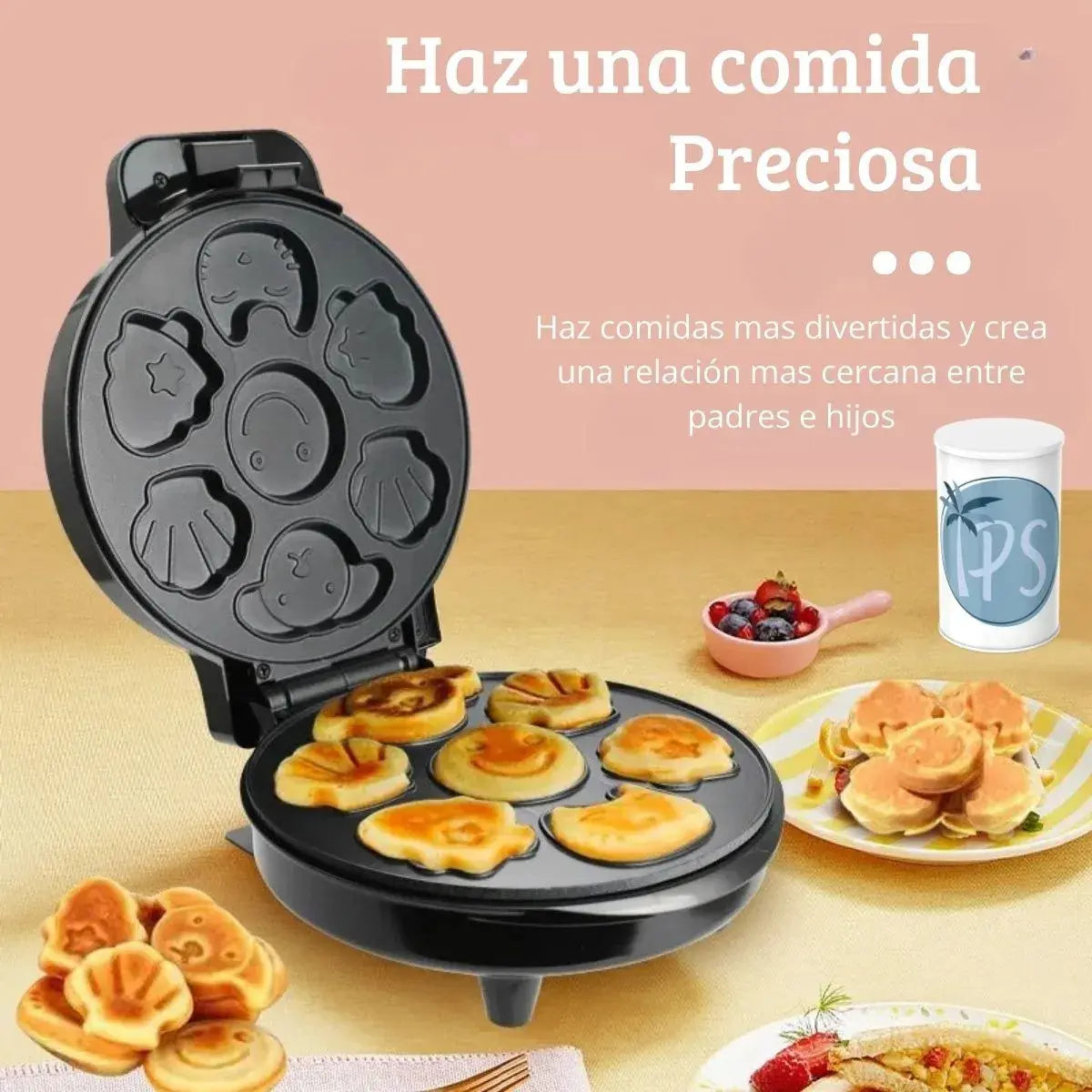 Wafflera Mágica de Figuras para Niños | 7 Moldes Animales | Antiadherente